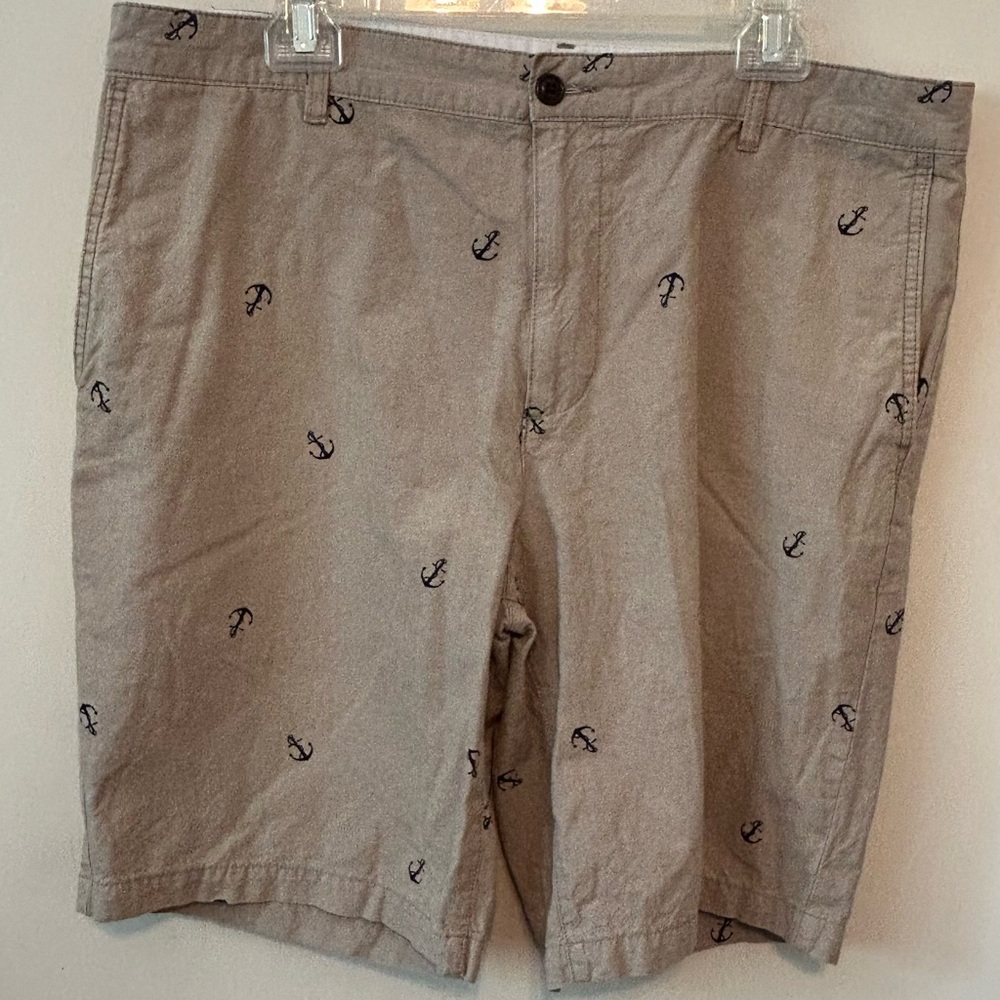 Dockers Shorts Mens‎ Size 38 Tan with Anchors Nautical Print Khaki Flat Front